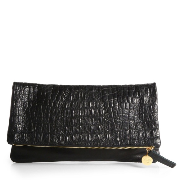 Clare V Handbags - Clare Vivier Genuine Leather Croco Foldover Clutch